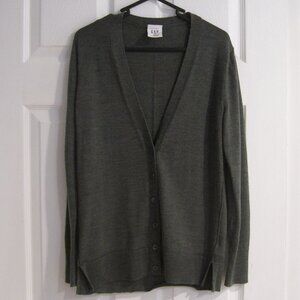 GAP 100% Merino Wool Boyfriend Cardigan Size SP Forest Green Preppy Lightweight